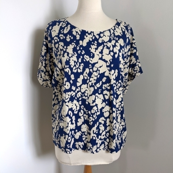 MASAI Abstract Animal Print Top in Blue and Cream Dolman Sleeve Elastic sleeve M - Picture 3 of 14